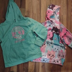 Kids Hoodie Set - Teal Skull and Pink Cat Patterns